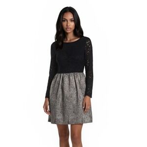 Erin Fetherston Cocktail Dress Women's Size 10 Black Silver Lace Brocade